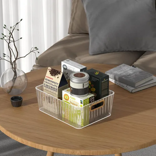 Miniatura 6 de Kekow Paquete de 6 cubos organizadores transparentes de despensa, contenedores de almacenamiento de plástico con asa para cocina, refrigerador