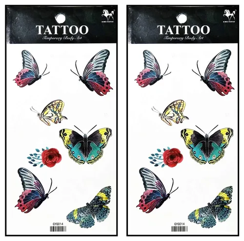 Tatuajes 2 hojas de mariposas mosca de mariposa tatuajes temporales pegatinas falsas cuerpo brazo pecho hombro tatuajes para adolescentes, hombres y