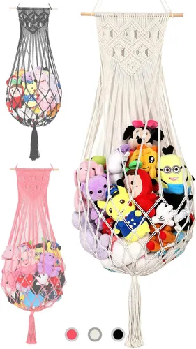 Hamaca de animales de peluche, red para colgar en la pared para almacenamiento de animales de peluche, soporte de juguetes de macramé, exhibición de