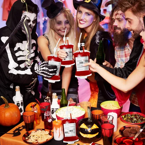 Miniatura 5 de Paquete de 80 bolsas de sangre de Halloween IV para bebidas, contenedor de energía reutilizable, bolsa de jugo para Halloween, zombi, enfermera