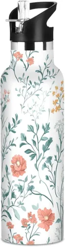 Miniatura 7 de Autumn Flowers Carnation Cactus Amaryllis Brown Leak Proof & BPA Free Sport Insulated Water Bottle With Straws Leak-proof Double-Wall Insulation for
