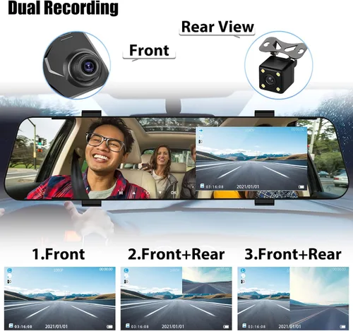 Miniatura 6 de Cámara de salpicadero de espejo para automóviles, espejo retrovisor de 4.5 pulgadas, 1080P cámaras duales de visión frontal y trasera, súper visión