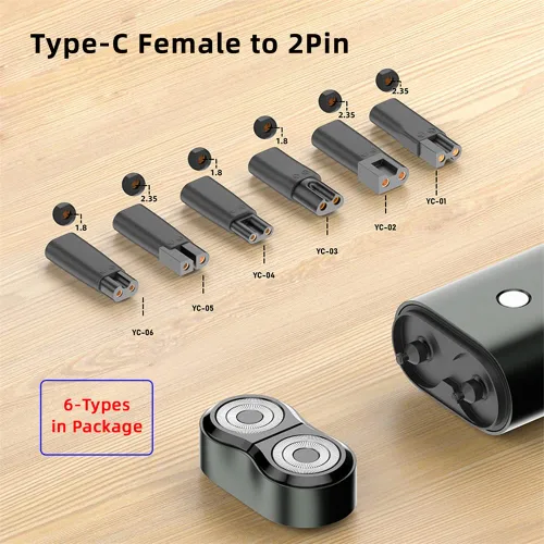 Miniatura 3 de 6 unids/set USB-C hembra a 2 pines DC 5 V potencia carga adater para cortadora de pelo eléctrica barba recortadoras afeitadoras instrumentos