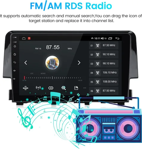 Miniatura 6 de Radio estéreo Android para Honda Civic 2016 2017 2018 2019 2020 2021, 8 núcleos inalámbricos con cable para Car-Play Android Auto GPS Navegación