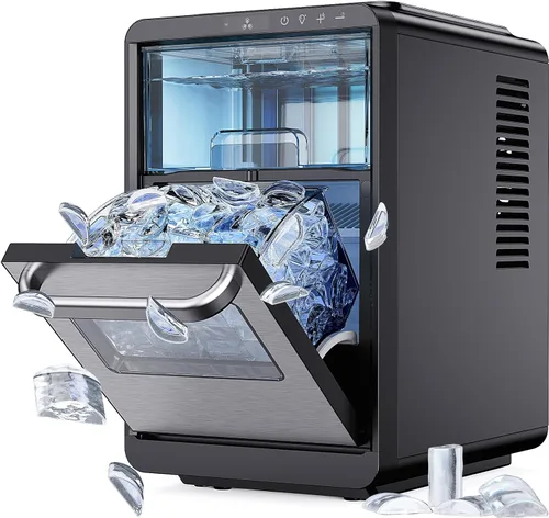 Silonn Crescent - Máquina de hielo para encimera, fusión lenta y hielo cristalino, máquina de hielo autolimpiante con grosor de hielo ajustable y