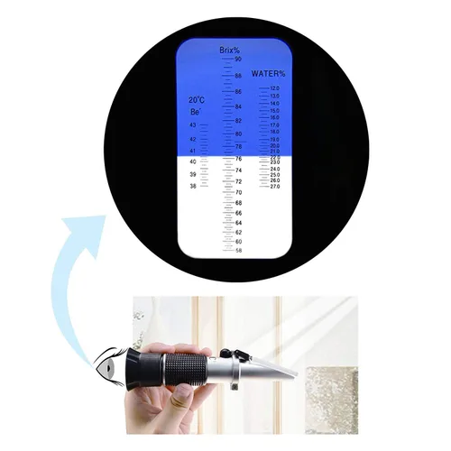 Miniatura 6 de 3 en 1 refractómetro de miel Brix/humedad/Baume Tester Meter ATC, Tri-Scale 58-90%/12-27%/38-43Be', nivel de contenido de agua de azúcar, jarabe