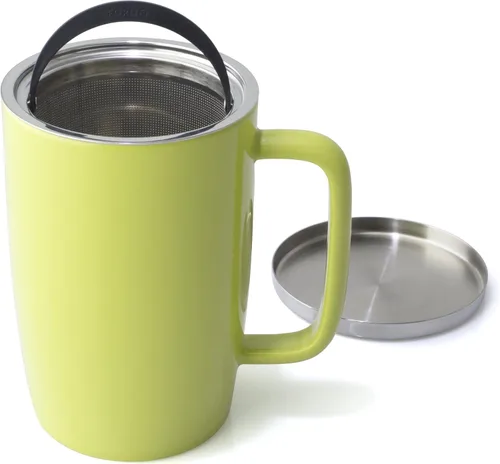 Miniatura 4 de FORLIFE Taza de preparación con acabado brillante de rocío con infusor de cesta y tapa inoxidable "Mirror", 18 onzas, lima