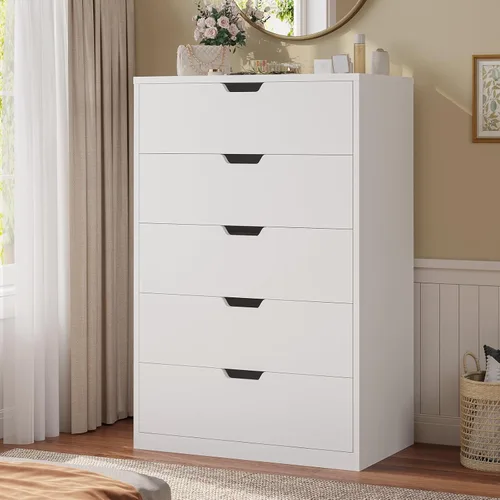 Miniatura 16 de HAUOMS Cómoda alta de 5 cajones, cómoda moderna negra para dormitorio, vestidor de armario con cajones para sala de estar, entrada, pasillo Negro
