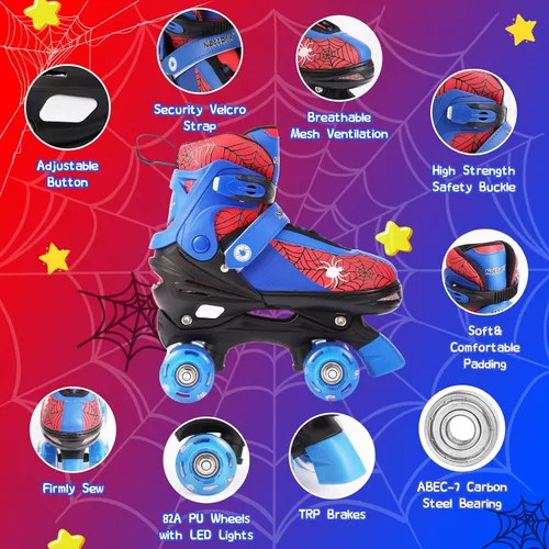 Miniatura 2 de Patines de ruedas Nattork para niños y niñas, patines cuádruples ajustables en 4 tallas para niños con ruedas iluminadas, genial regalo de rojo azul