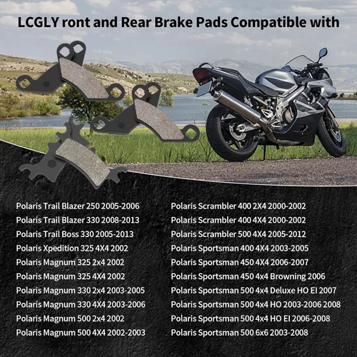 Miniatura 5 de Pastillas de freno delanteras y traseras para Polaris Scrambler 400 500 2x4 4x4 2003-2008 Magnum 325 330 500 2x2 4x4 Sportsman 400 500 600 700 800