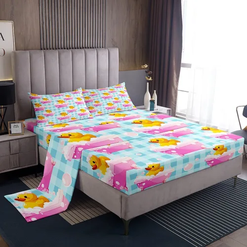 Erosebridal Juego de sábanas para niños y niñas, diseño de pato amarillo, diseño de patos de dibujos animados, juego de ropa de cama de granja para