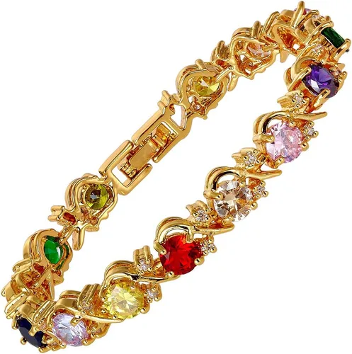 RIZILIA BLOSSOM Pulsera de tenis y circonita cúbica de corte redondo 6 colores disponibles en chapado en oro amarillo, 7 pulgadas