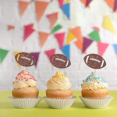 Miniatura 6 de 24 adornos de fútbol para cupcakes con temática deportiva, para cumpleaños, baby shower, fiesta, decoración de fiesta de fútbol para niños y hombres