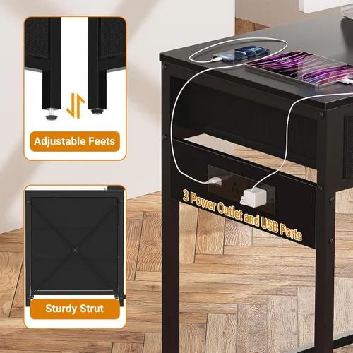 Miniatura 6 de Unikito Escritorio de computadora reversible con 5 cajones, escritorio de oficina resistente con tomas de corriente y puertos USB, mesa de escritura