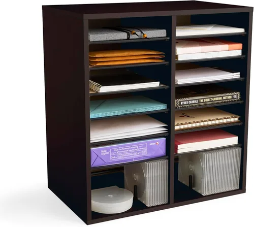 Miniatura 18 de Safco - Organizador de literatura, 12 compartimentos, buzón para oficina y aula con estantes ajustables, organizador de papel y correo de madera