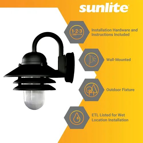 Miniatura 4 de Sunlite 41370-SU - Accesorio de pared para exteriores estilo náutico, base media (E26), policarbonato resistente a la intemperie, lente acrílica