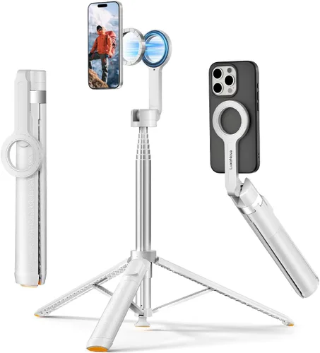 Miniatura 9 de Trípode magnético para selfie stick de 72 pulgadas para iPhone MagSafe, soporte de trípode extensible para teléfono con control remoto Bluetooth