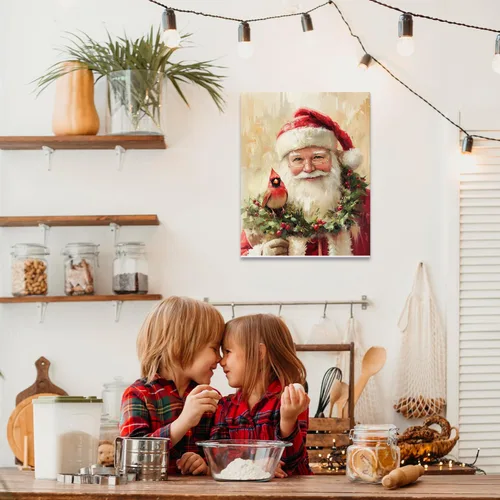 Miniatura 4 de Qabliqo Arte de pared enmarcado con diseño cardenal de Papá Noel, decoración rústica de pared de Navidad, vacaciones de invierno, póster de lienzo