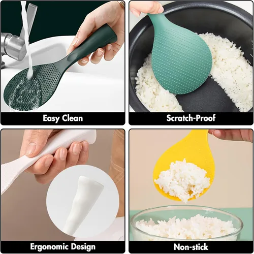 Miniatura 5 de FireKylin Cuchara de arroz de silicona con paleta antiadherente y resistente al calor, cuchara para olla arrocera, cuchara de servir para granos