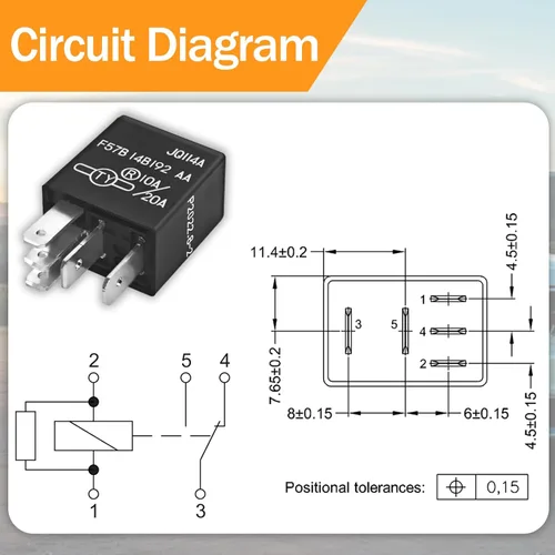 Miniatura 6 de Relé F57B14B192AA (juego de 2) 10A/20A 12VCC 5 pines, repuesto para F57B 14B192 AA, RY612, 965453041, F5TZ-14N089-B, F5TZ14N089BA - Compatible