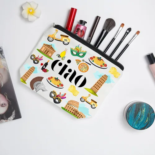 Miniatura 3 de WZJHCL Bolsa de maquillaje Italy Trip - Kit cosmético de recuerdo italiano para regalo de vacaciones y viajes, Ciao, Moda