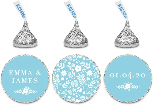 Andaz Press Etiquetas adhesivas personalizadas de gota de chocolate para boda, flores florales, azul bebé, paquete de 216, para compromiso,