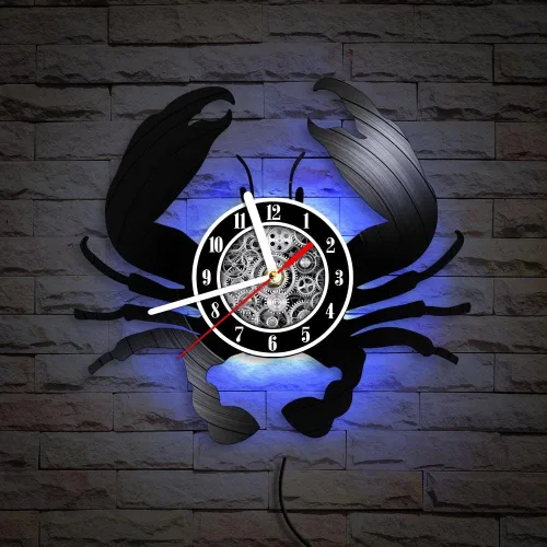 Miniatura 6 de The Geeky Days Big Crab - Reloj de pared LED con mando a distancia, 7 colores, luz de 12 pulgadas, cuarzo silencioso, náutico, océano, mariscos