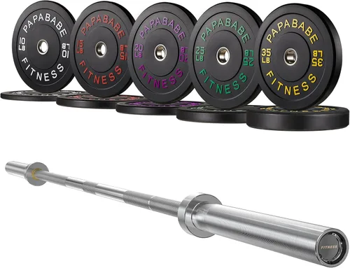 Miniatura 14 de Papababe Barra Olímpica de 7 Pies 1000LB/1500LB de Capacidad de Peso con Juego de Placas Amortiguadoras, Placas de Peso de 2 Pulgadas, Levantamiento