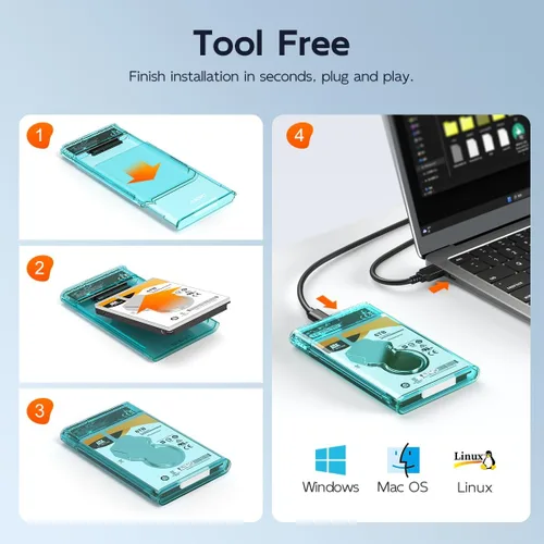Miniatura 5 de MAIWO Caja de disco duro externo para 0.276 in 0.374 in 2.5 pulgadas SATA SSD/HDD, 5Gbps USB C a SATA adaptador de almacenamiento, capacidad de 6TB