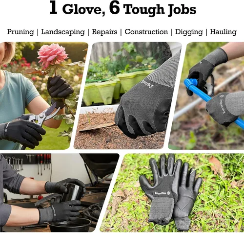 Miniatura 5 de Guantes de jardinería a prueba de espinas para mujeres y hombres (paquete de 2), agarre antideslizante 3X, palma TPE reforzada y nailon