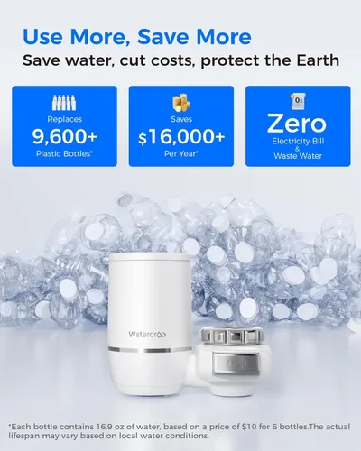 Miniatura 8 de Waterdrop Filtro de agua alcalino FC-02 para grifo del fregadero, recordatorio de vida del filtro, filtro de agua del grifo para fregadero