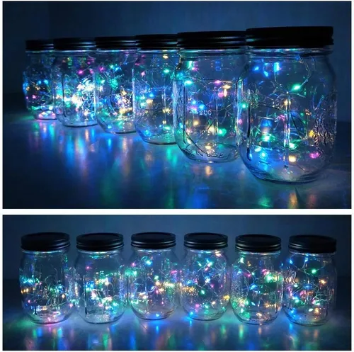 Miniatura 6 de Juego de 6 luces solares para tapa de tarro, paquete de 20 luces LED impermeables con diseño de estrella de hadas y luciérnaga, para decoración