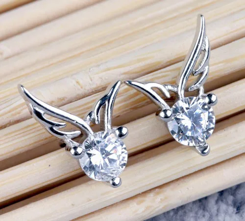 Miniatura 2 de Pendientes de cristal con alas de ángel, Cristal, Circonia cúbica