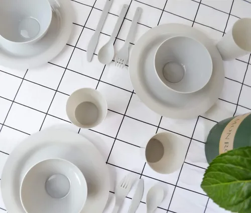 Miniatura 5 de Juego de platos y cuencos de plástico, platos esenciales para dormitorio universitario, platos de campamento, accesorios de vajilla, kit de Gris