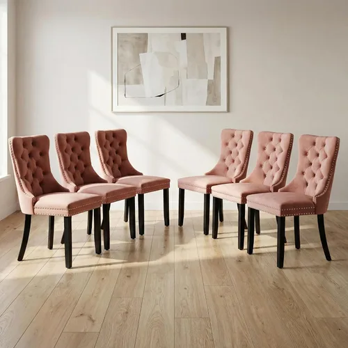 Miniatura 74 de OVENTA Juego de 4 sillas de comedor modernas tapizadas copetudas, terciopelo negro y gris y cuero con patas de madera maciza, sillas de cocina