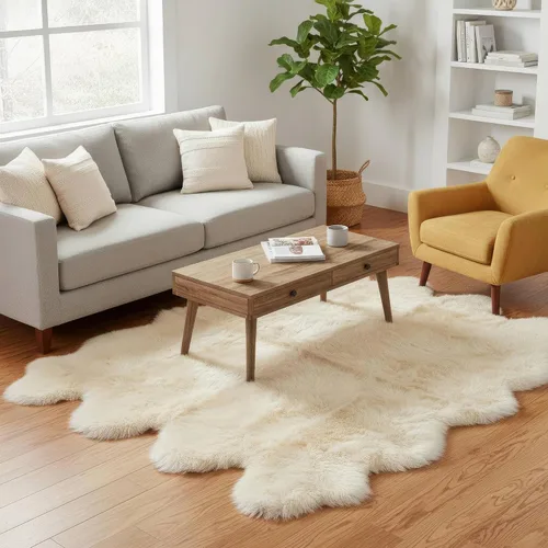 Miniatura 31 de Alfombra de Piel de Oveja Genuina Azul Playa de 2x3 pies, Alfombra de Acento de Piel Real Suave de Una Sola Piel para Silla, Funda de Asiento