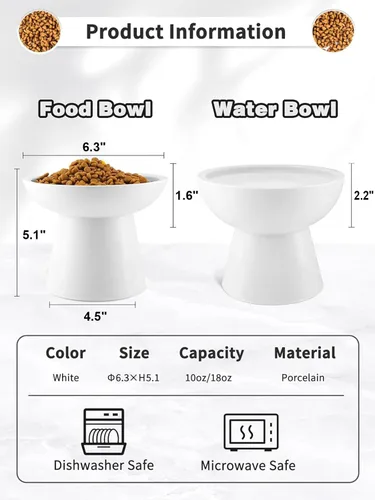 Miniatura 2 de LoeJan Juego de cuencos elevados para alimentos y agua, comedero de cerámica extra ancho y elevado, cuenco de alimentación para gatos antivómitos