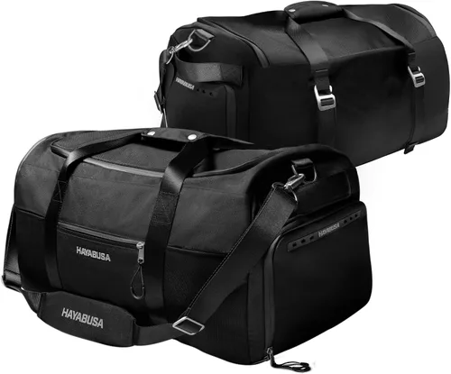 Miniatura 7 de Bolsa de gimnasio deportiva Hayabusa Airstream para mujeres y hombres - Bolsa de lona negra de 50 l - 7 bolsillos con cremallera, buena para viajes