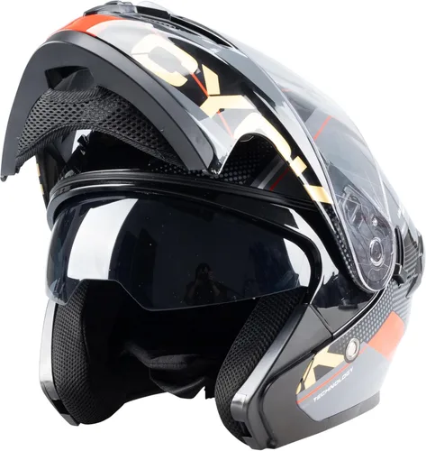 Miniatura 4 de Casco integral para hombres y mujeres adultos con protector solar ahumado Negro Rojo Racing