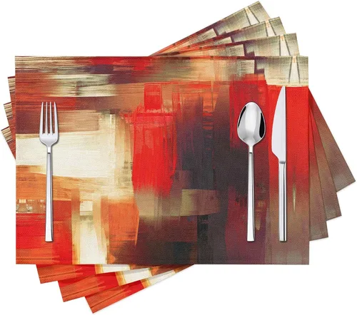 Miniatura 9 de Juego de 4 manteles individuales de arte moderno, color azul y gris, manteles individuales de lino lavables para cocina, mesa de comedor, hogar