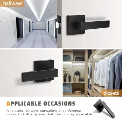 Miniatura 2 de KNOBWELL Paquete de 5 manijas de puerta color negro mate resistentes, manija interior de puerta, manija de paso para pasillo y armario, apertura a