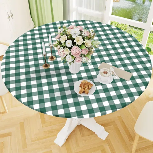 Miniatura 22 de Smiry - Mantel redondo de picnic de vinilo elástico impermeable con respaldo de franela, mantel de vinilo ajustable para mesas de 31-35 pulgadas