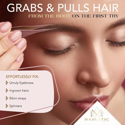 Miniatura 3 de Majestic Bombay Pinzas de punta fina para mujeres y hombres – Garrapatas astilladas, depilación facial, cejas y encarnados – afiladas, nariz