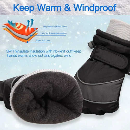 Miniatura 3 de Unigear Guantes de esquí para niños, impermeables, para invierno, clima frío, snowboard y snowboard, se adaptan tanto a niños como a niñas