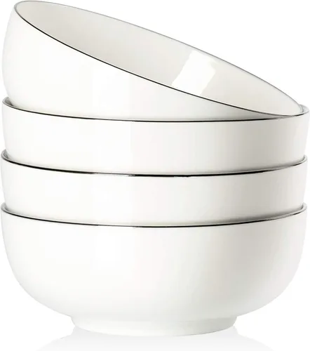 Houlu Tazones de sopa de 40 onzas, cuencos de cereales, cuencos Pho, cuencos de ensalada, cuencos de porcelana blanca hueso, juego de 4, 7 pulgadas