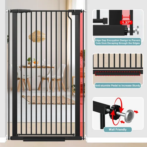 Miniatura 4 de Puerta extra alta para mascotas de 51.18 pulgadas para gatos y perros, puerta extra ancha de 29.6 a 40.5 pulgadas para escaleras y puertas, puerta