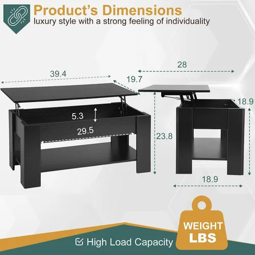 Miniatura 2 de PayLessHere Mesa de Centro con Tapa Elevable Mesas de Centro con Compartimento Oculto y Estante de Almacenamiento Tablero de Madera Elevable Mesa