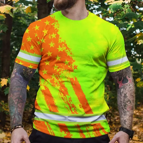 Miniatura 4 de Camisa de alta visibilidad para hombre, camisas de seguridad reflectantes con nombre personalizado para patriota, patriótico, veterano, militar