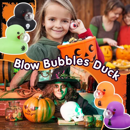 Miniatura 5 de Junkin 50 mini patos de goma de Halloween a granel de 1.97 pulgadas, patos sin agujero, patos pequeños de goma a granel para decoración de fiesta