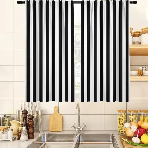 Miniatura 29 de zokyer Cortinas de ventana a rayas beige crema, modernas rayas verticales de 63 pulgadas de largo, 2 paneles, cortinas bohemias neutras para niños